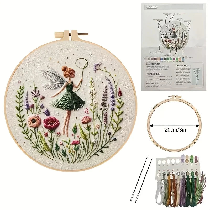 Fadenzauber DIY Stickset Elfenmädchen | Handstickerei Set mit 20 cm Stickrahmen | Anfänger Komplettset