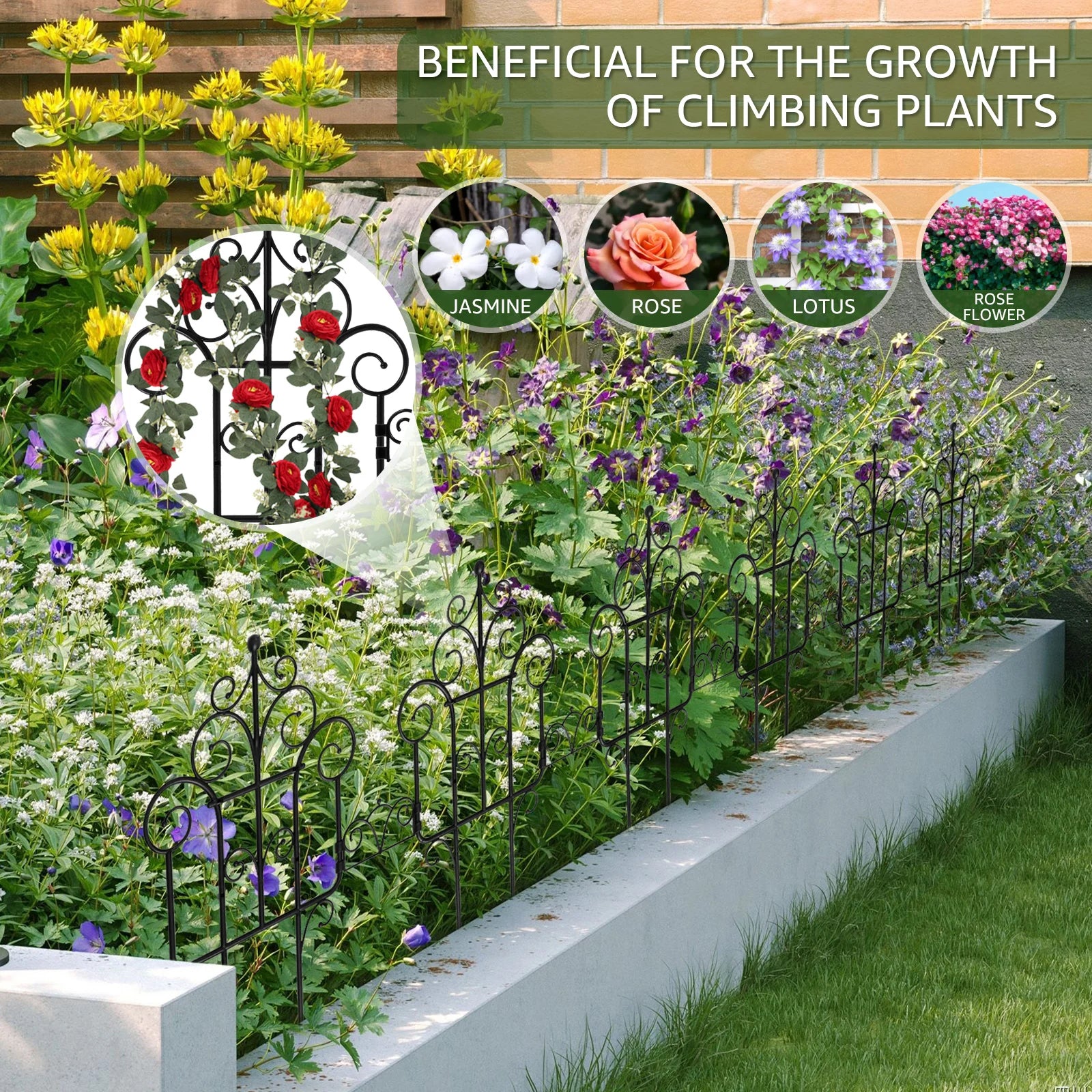 FlexiGarden Dekorativer Gartenzaun | Kunststoff | 40 cm hoch | Faltbar & Multifunktional | 10er Set