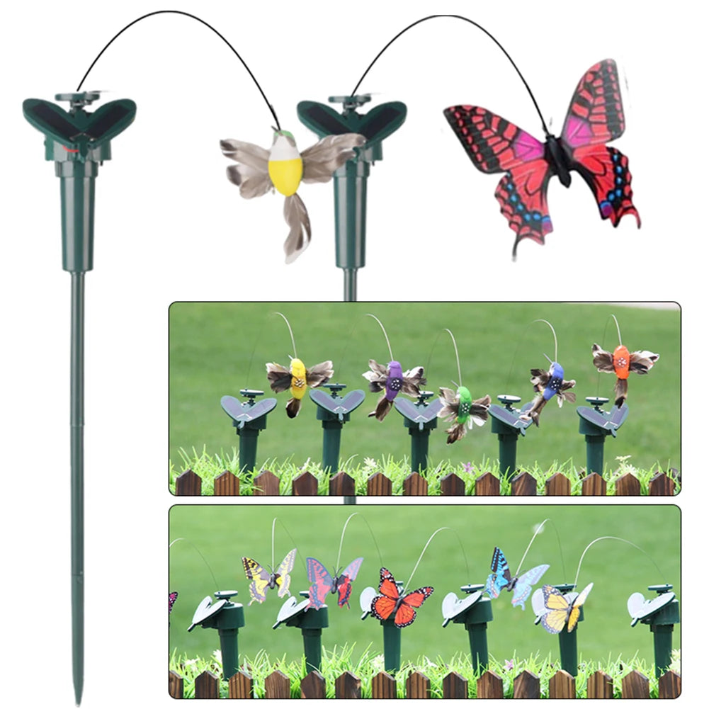 FlutterJoy Solar-Flatternde Gartenornamente | Fliegender Schmetterling & Vogel | Wackelnde Outdoor-Dekoration