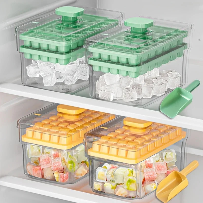 FROSTIVIA Eiswürfelform mit Deckel & Box | 68 Eiswürfel | Press-Mechanismus | BPA-frei PP