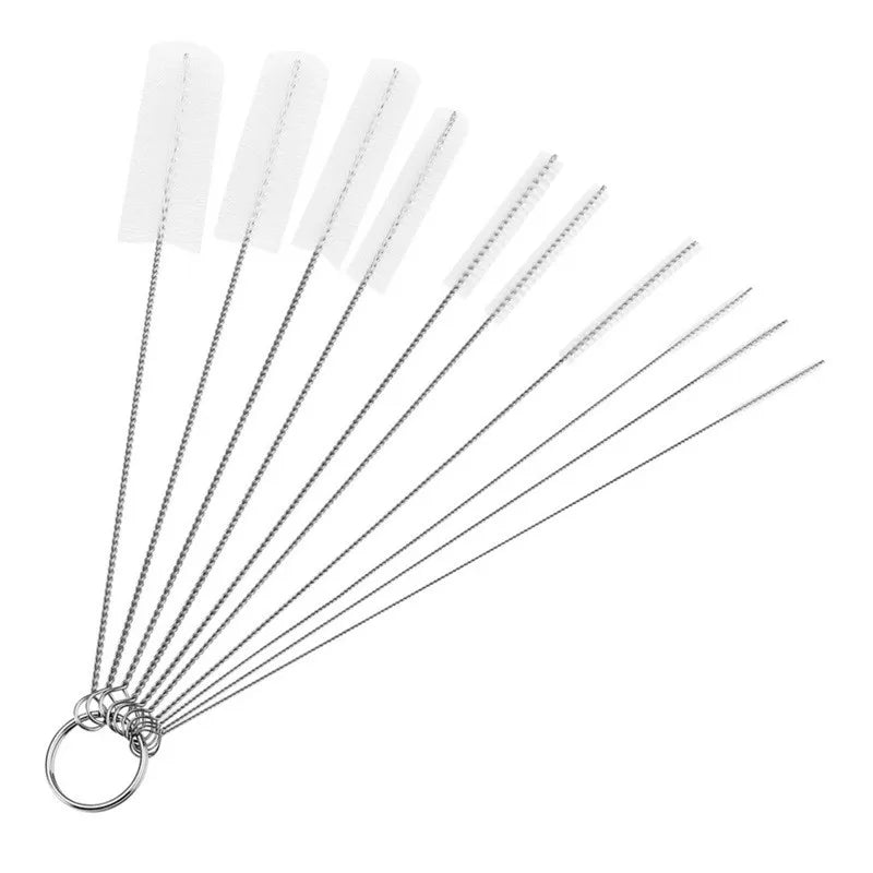 Brushilo Cleaning Brush Set 10-piece | Stainless Steel with Nylon Bristles | For Straws, Bottles, Tubes & Laboratory Equipment