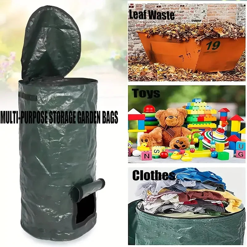 Gartenova | Kompostsack mit Reißverschlussdeckel & Tragegriffen | Wiederverwendbarer Gartenabfallsack | 129 L