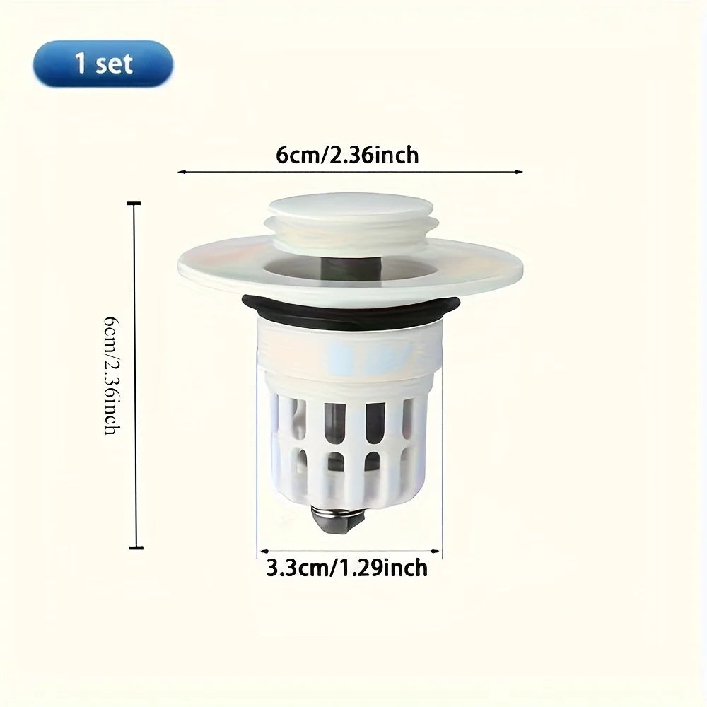 AquaSeal Pro Pop-Up Waschbeckenstöpsel | Abflussfilter & Sieb | Schnellverschluss & Wasserablauf | 6×6 cm
