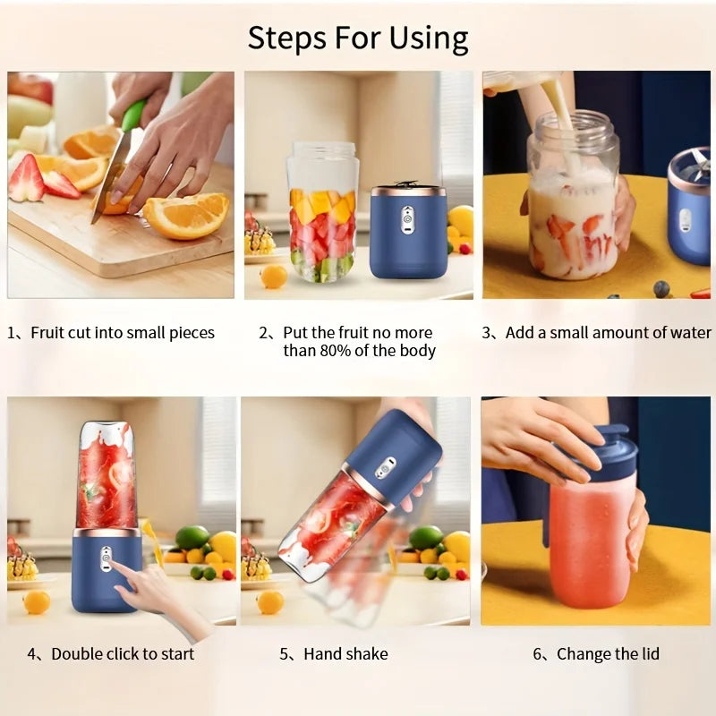 Frutiva Tragbarer Mini-Smoothie-Mixer | 6 Edelstahlklingen | 400 ml | USB wiederaufladbar | Personal Juicer