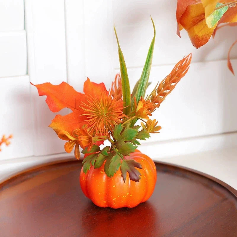 Decorative Pumpkin AutumnCharm | Artificial Pumpkin with Maple Leaves | Autumn, Halloween & Thanksgiving Decoration