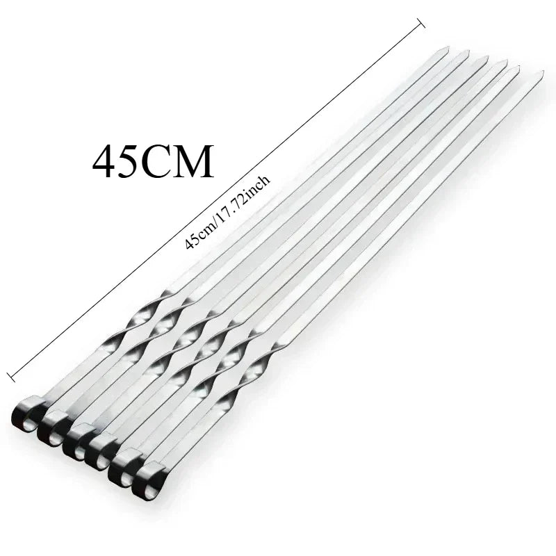 GrillSpear Grill Skewers 55 cm | Set of 6 | Stainless Steel with Beech Wood Handle | Extra Long & Heat Resistant