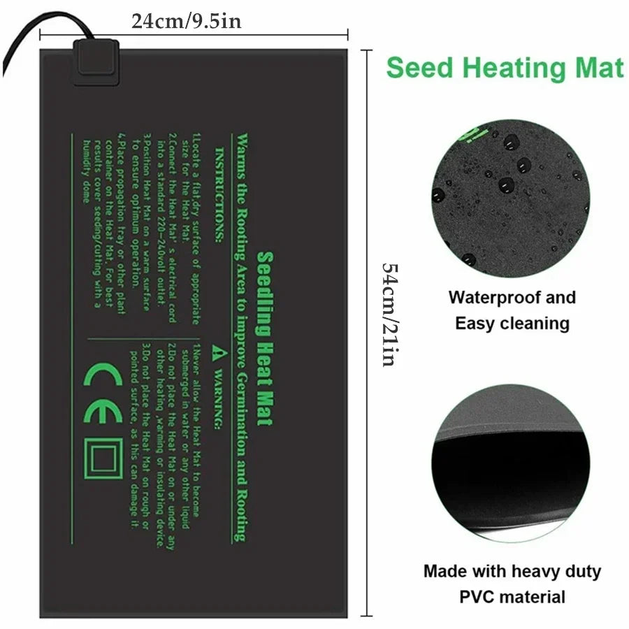 GrowWarm Hydroponische Heizmatte für Sämlinge | 220V EU-Stecker | 4 Größen | Wasserdicht & Energiesparend