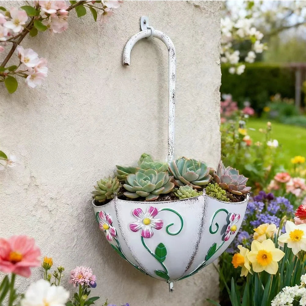 Floravento | Hängender Blumentopf | Schirmdesign aus Eisen | Wandmontierter Pflanzkübel für Garten & Balkon