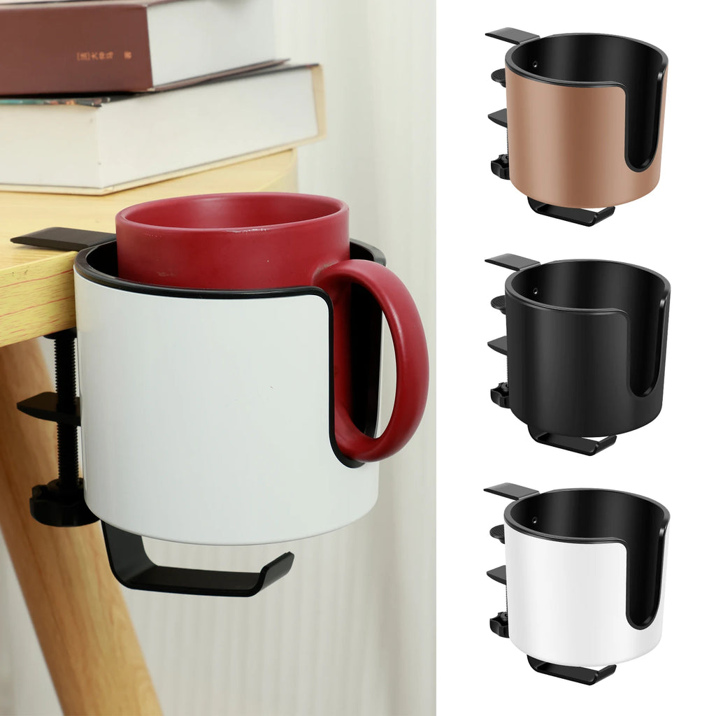 Deskora 2-in-1 Tisch Getränkehalter mit Kopfhörerhalter | Verstellbare Klemme | Ø 10 cm