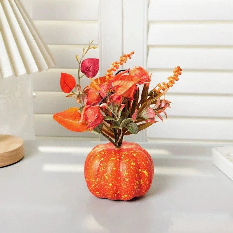 Decorative Pumpkin AutumnCharm | Artificial Pumpkin with Maple Leaves | Autumn, Halloween & Thanksgiving Decoration