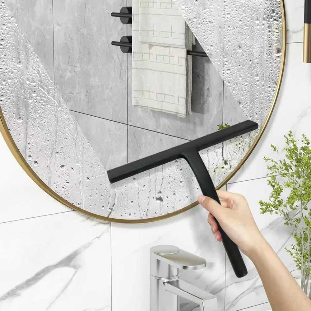 Velmora | Glasabzieher mit Silikonhalter | Streifenfreie Reinigung | Für Dusche, Spiegel & Fenster