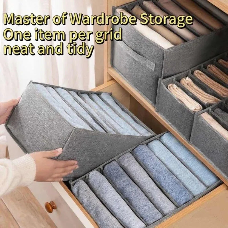 ClariFold Kleiderschrank Organizer | 7–9 Fächer Kleidung Organizer | Faltbare Aufbewahrungsbox | Atmungsaktives Mesh | Für Jeans & T-Shirts