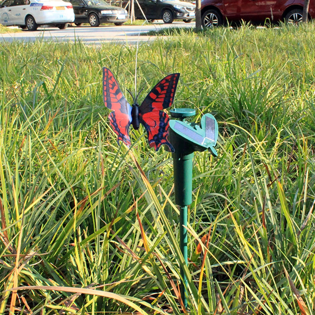 FlutterJoy Solar-Flatternde Gartenornamente | Fliegender Schmetterling & Vogel | Wackelnde Outdoor-Dekoration