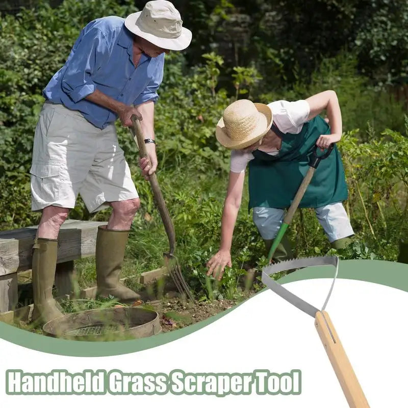 TerraEdge | Unkrautschaber mit Holzgriff | Dreieckiger Handjäter aus Metall | Gartenwerkzeug zum Entfernen von Gras und Unkraut