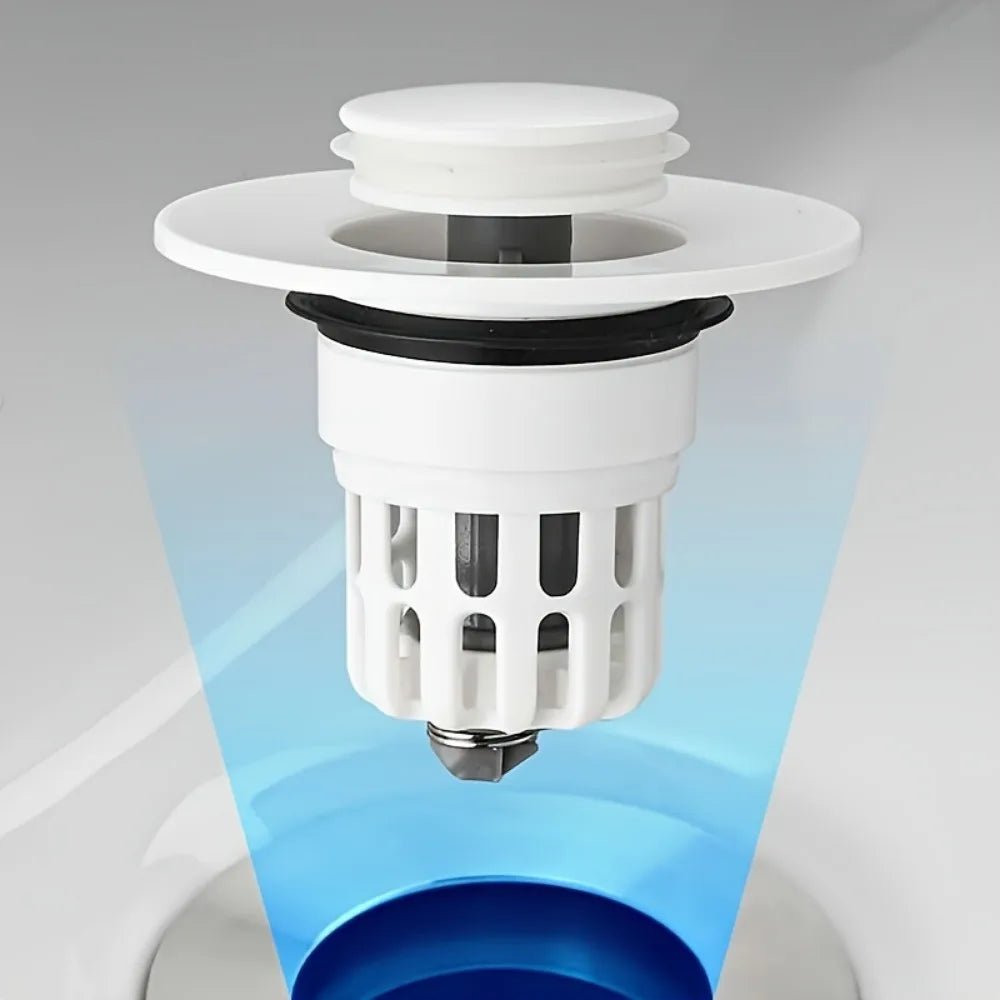 AquaSeal Pro Pop-Up Waschbeckenstöpsel | Abflussfilter & Sieb | Schnellverschluss & Wasserablauf | 6×6 cm