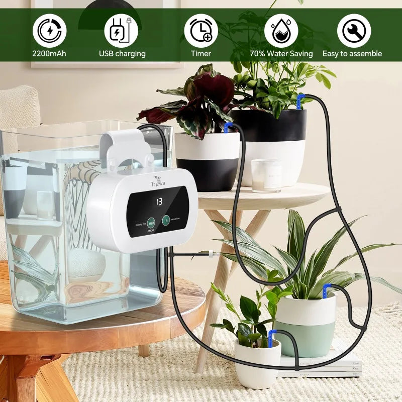 Automatisches Tropfbewässerungssystem | 300 Bewässerungsprogramme | USB-C Pflanzenbewässerung | PlantaFlow