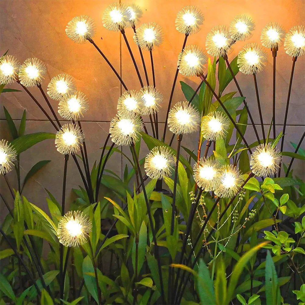 Floraluxa | Solar-Pusteblumen-Gartenleuchte | 6 Leuchtköpfe | Dauerlicht & Blinkmodus | Wetterfest
