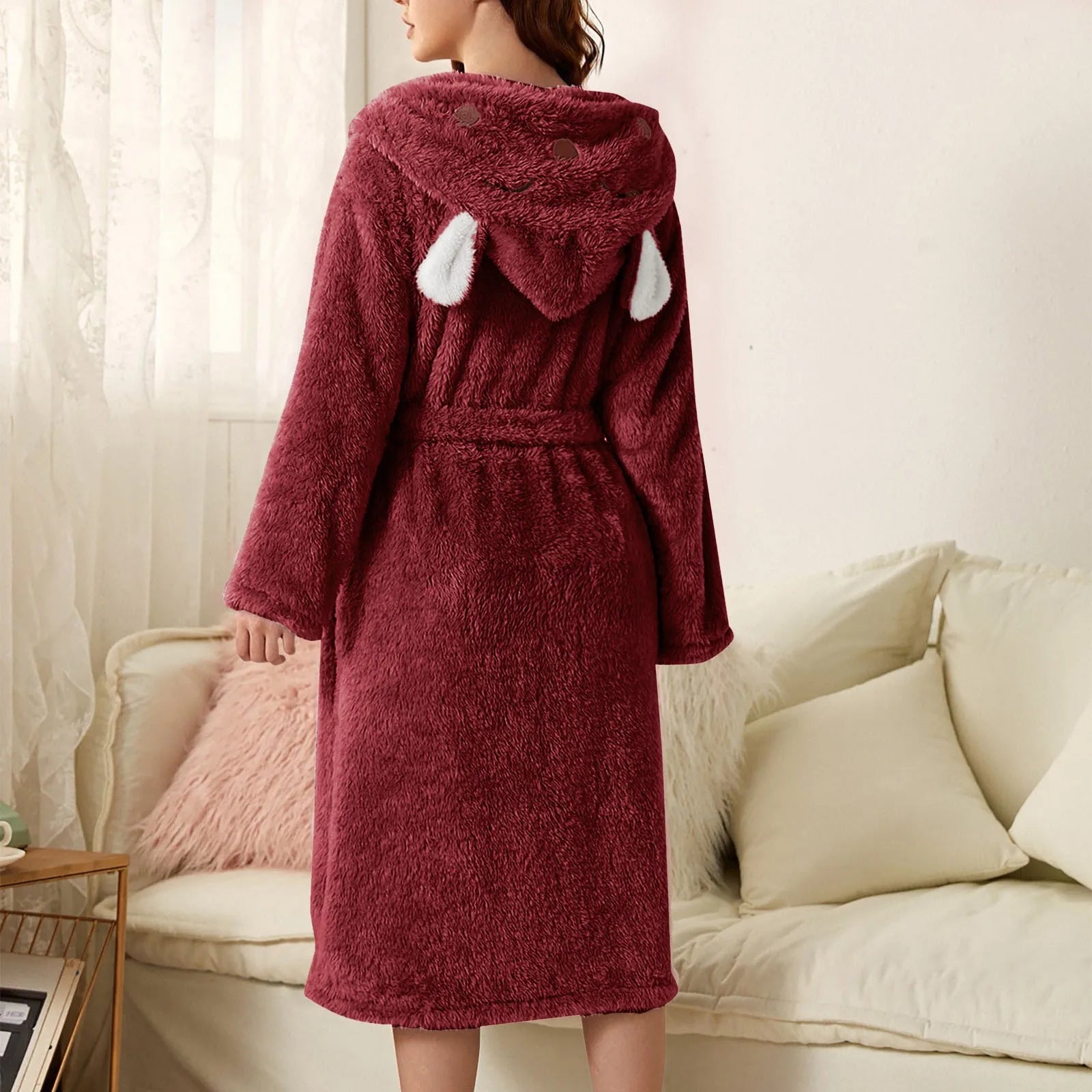 Flannel Bathrobe CuddleBunny | With Bunny Ears & Hood | Soft, Warm & Easy Care | For Cozy Hours at Home