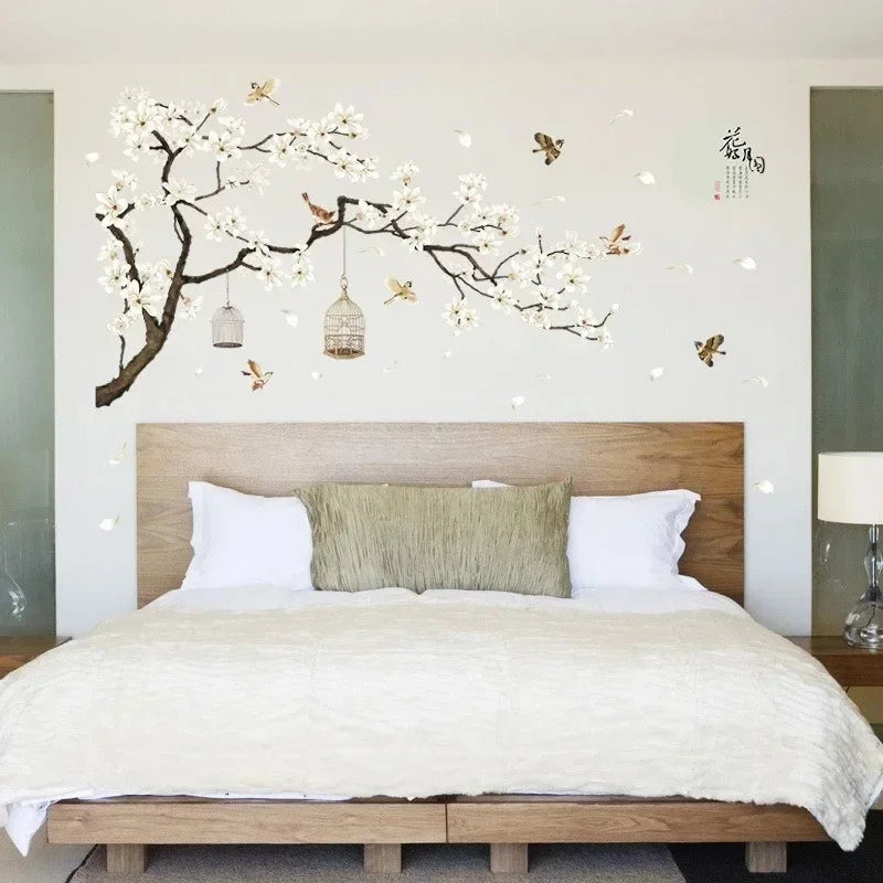 Arboréa Baum Wandtattoo XXL 187x128 cm | Vogel & Blumen Wandsticker | Wohnzimmer & Schlafzimmer Deko