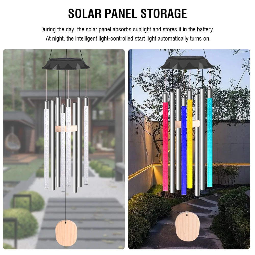 Lumibella Solar-Windspiel-Leuchte | Farbwechselnde LED-Röhren | IP65 Wetterfest | Gartenhängedekoration
