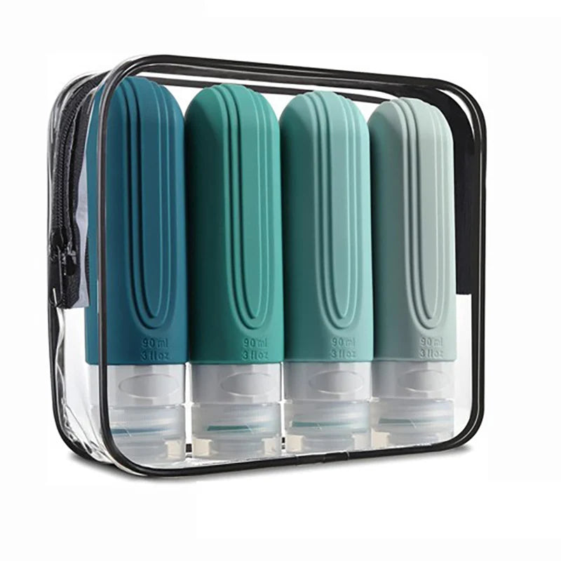 ReiseFlex | Nachfüllbare Silikon-Reiseflaschen 90 ml | Auslaufsicheres Kosmetik-Set für Shampoo, Lotion & Pflegeprodukte