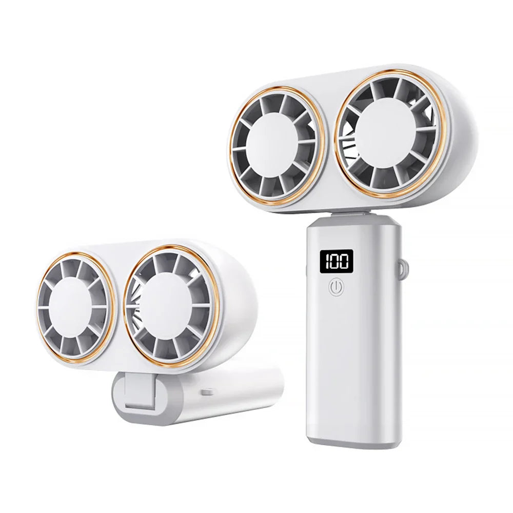 AerisCool Hand Fan Dual-Fan | 5-Level Cooling | Rechargeable & Digital Display