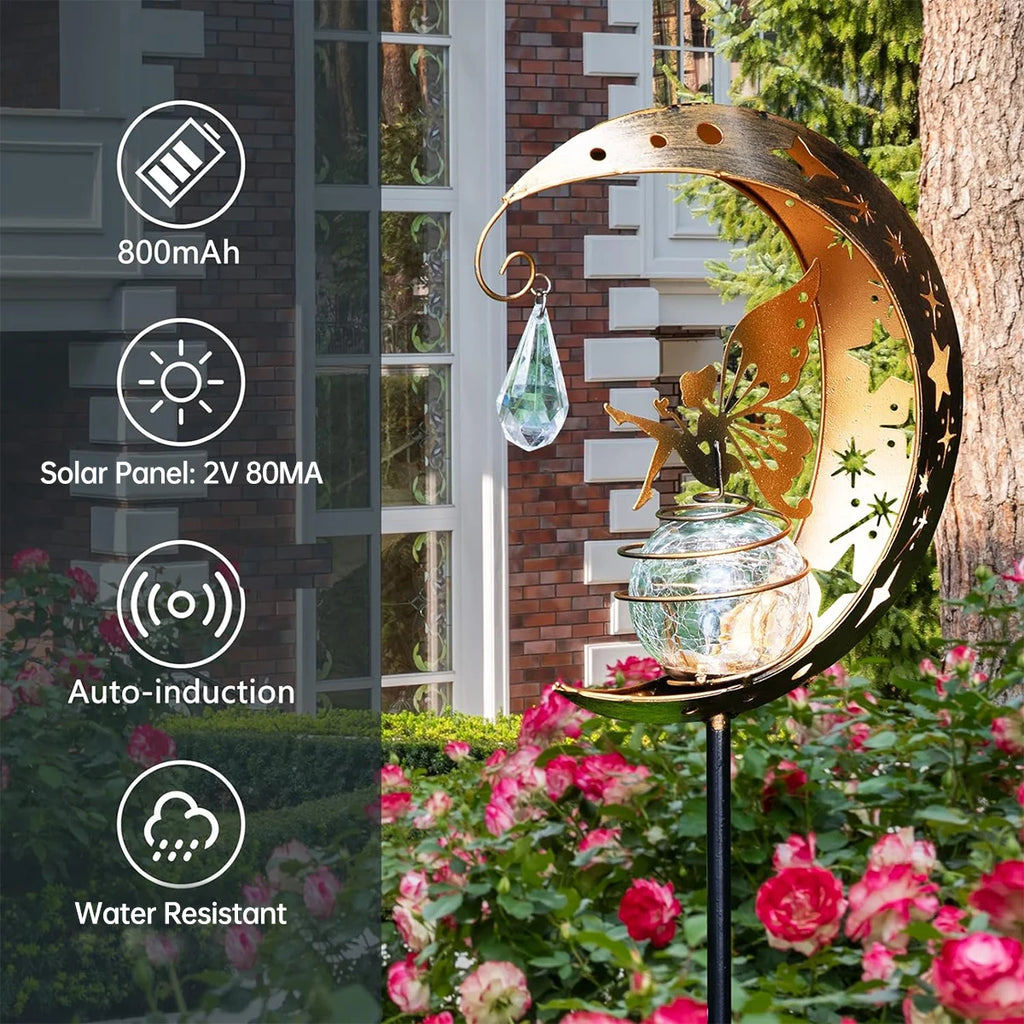 LunaFeya | Solar Gartenstecker Mond & Fee | LED Gartenleuchte mit Warmweißem Licht | Wasserdicht IP65