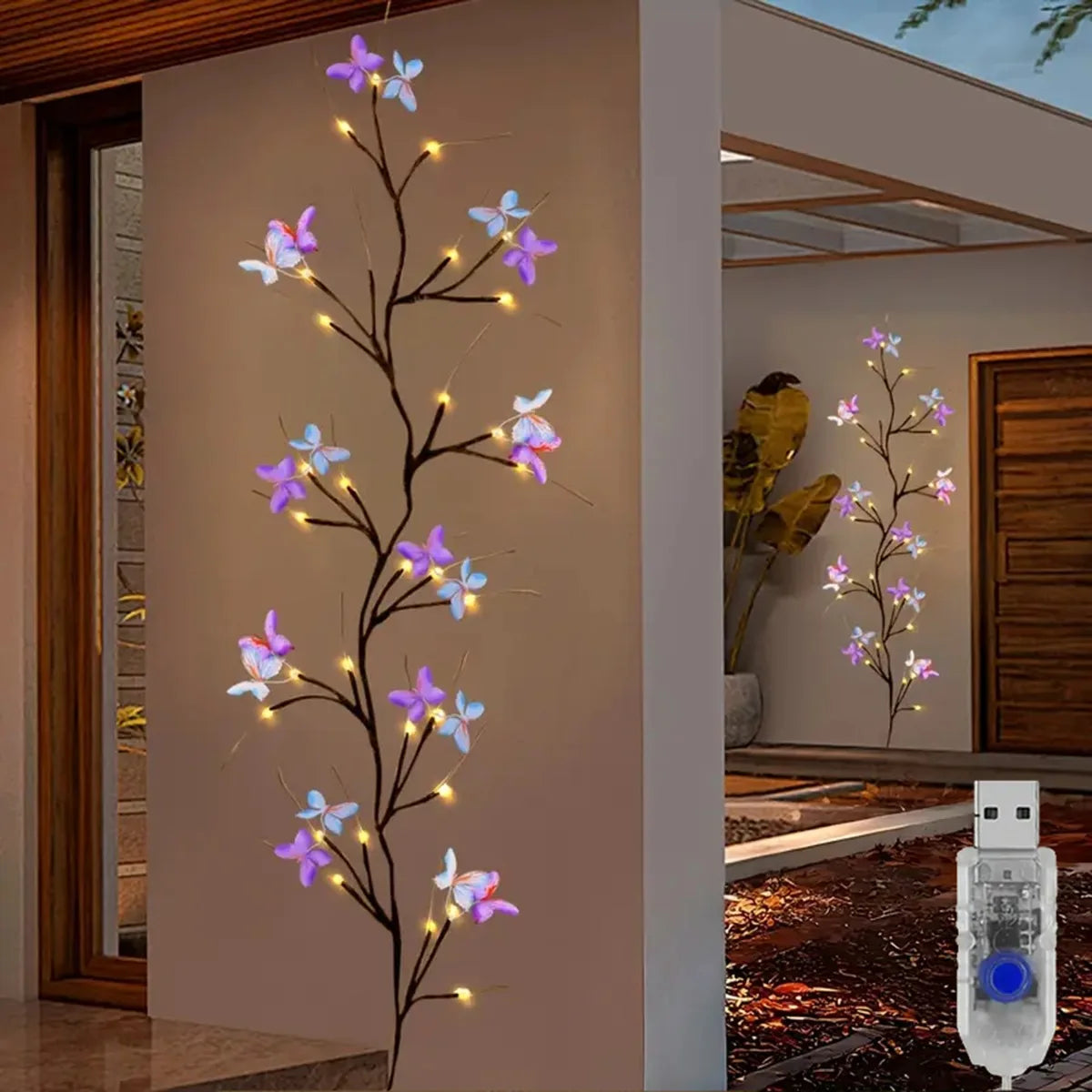 Lumivana | LED-Weidenranken-Lichterkette mit Schmetterlingen | 30 LEDs & 8 Leuchtmodi | USB-betrieben
