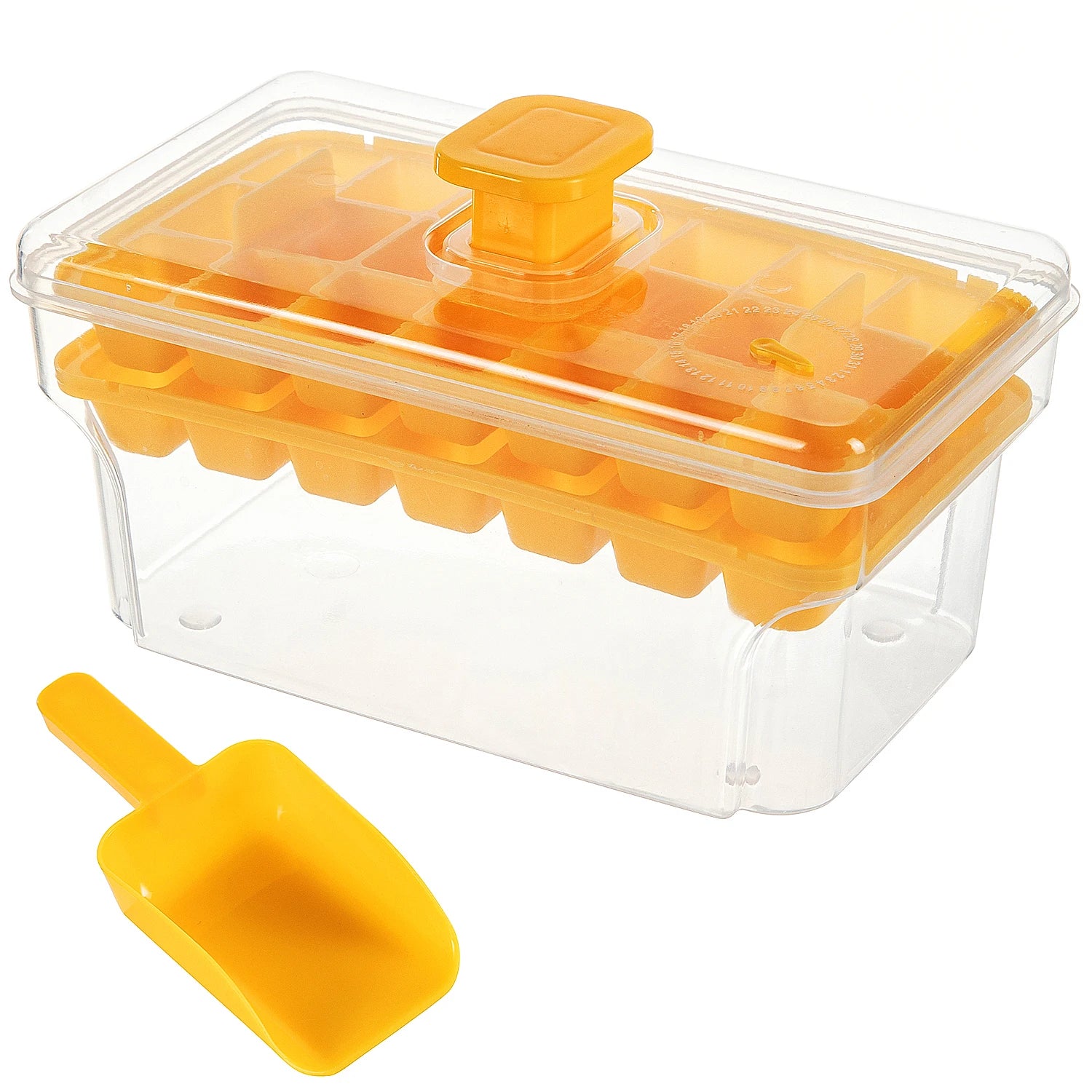 FROSTIVIA Eiswürfelform mit Deckel & Box | 68 Eiswürfel | Press-Mechanismus | BPA-frei PP