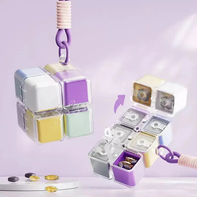 MediCube Pillenbox | 8-Fächer Medikamenten-Organizer | Luftdicht & Feuchtigkeitsgeschützt | Mit Trageschlaufe
