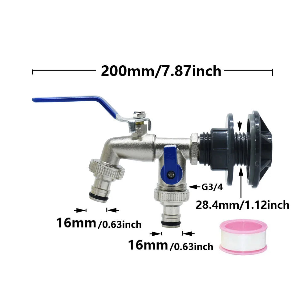 Hydravax IBC Tank Adapter Ventil | 16 mm Anschluss | Gewinde Wasserhahn Verbinder | Regentonne Schlauchadapter