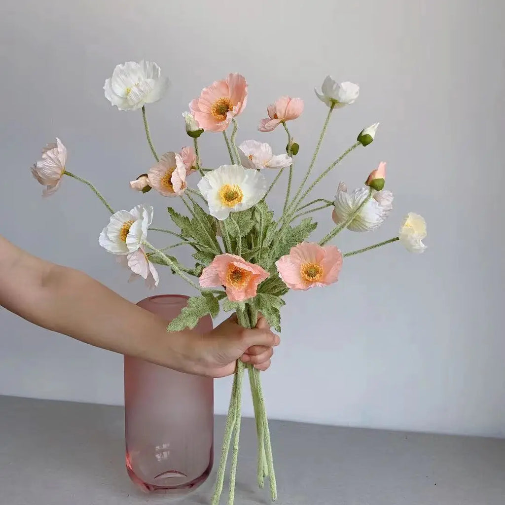 Floravelle Kunstmohn mit Langstiel | Dekorative Seidenblume für Hochzeit, Tisch & Wohnraum
