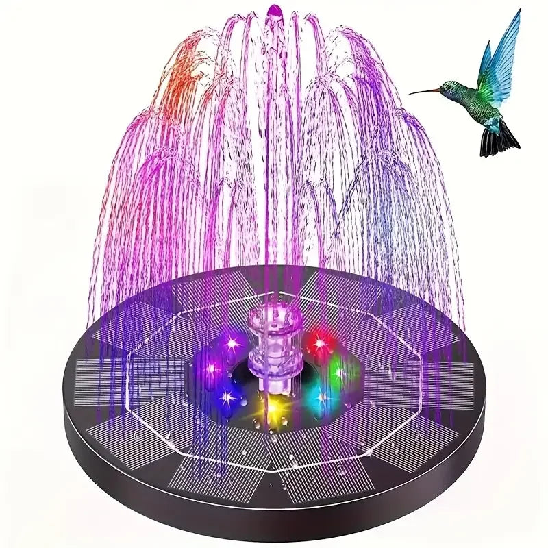 AquaLuma LED Solar Springbrunnen Pumpe 3,5W | 6 Düsen | Vogelbad & Gartendekoration | RGB Licht