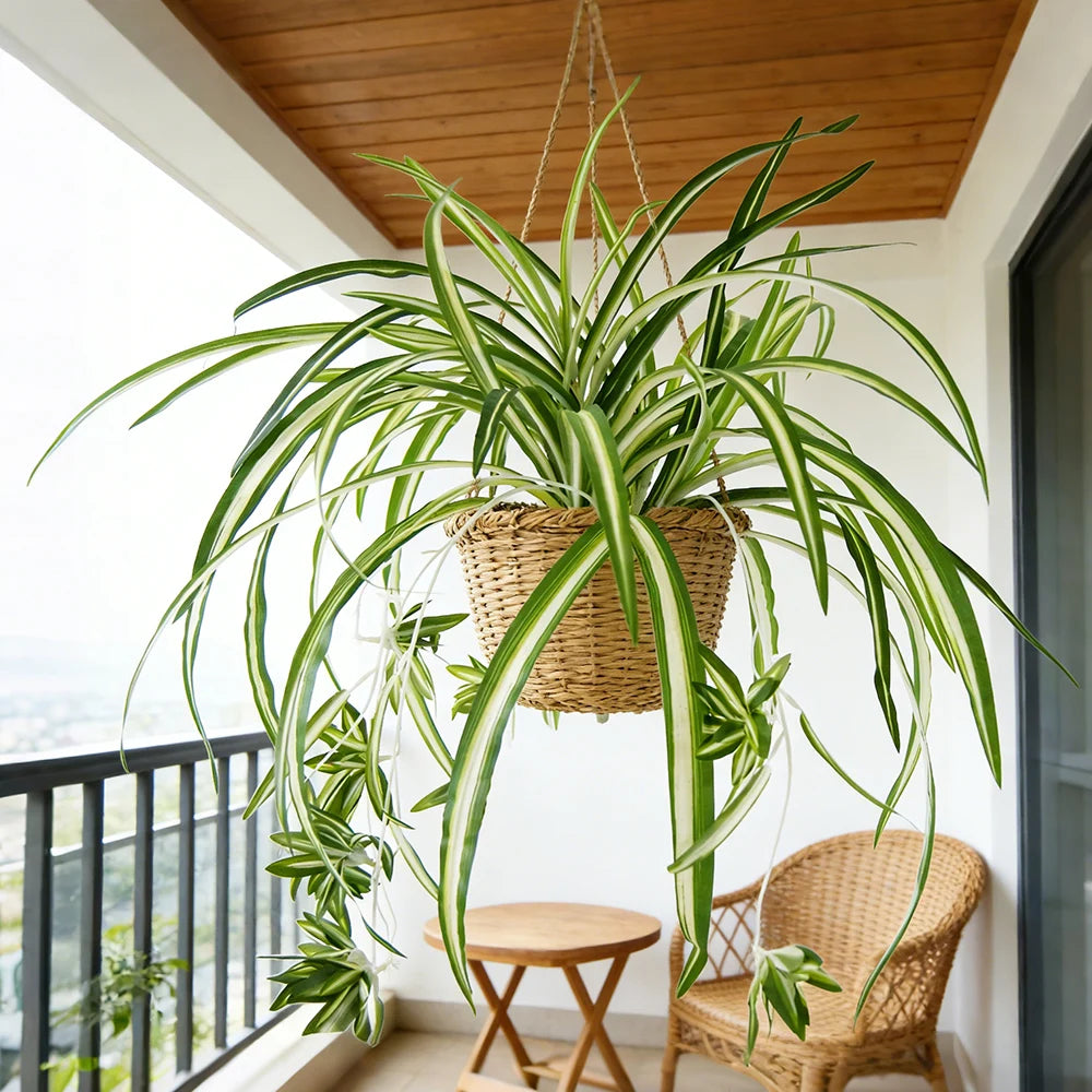 GrünEleganz Künstliche Chlorophytum Pflanze | 65 cm | Wandhängend | PVC Deko für Wohnzimmer & Hochzeit
