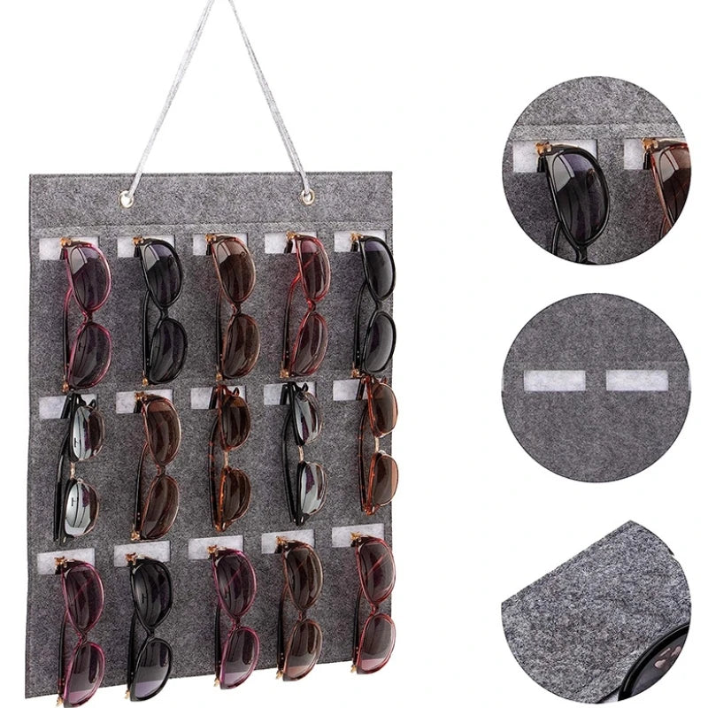 GlasSpace Organizer | Wall-Mounted Glasses Holder | Foldable Storage Bag for Sunglasses | Space-Saving & Dustproof | 42 × 38 cm