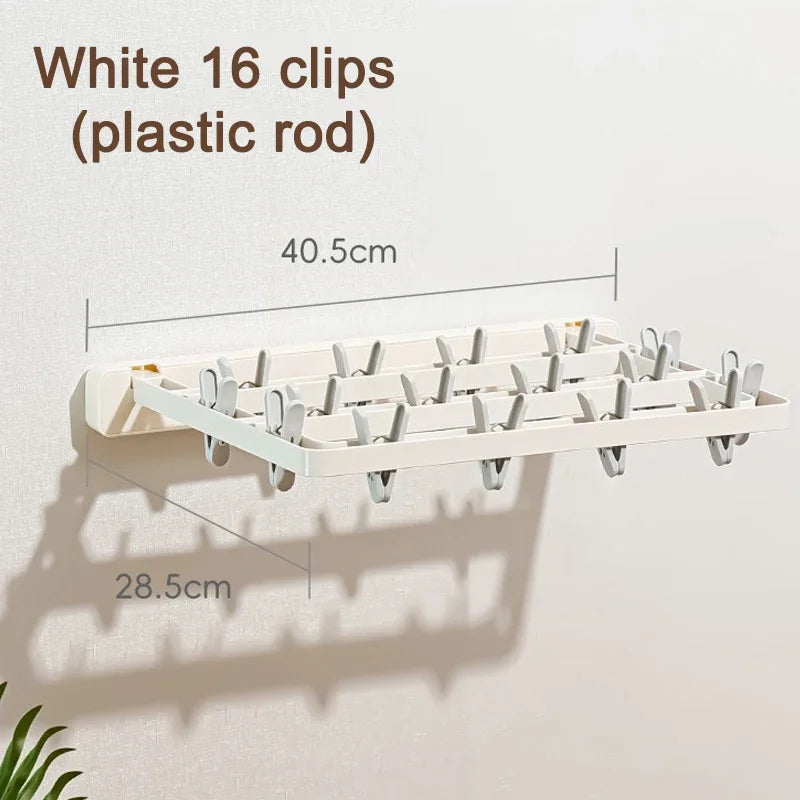 DryFold Wall-Mounted Folding Clothes Dryer | Foldable & Space-Saving | With Windproof Clips | Plastic/Stainless Steel