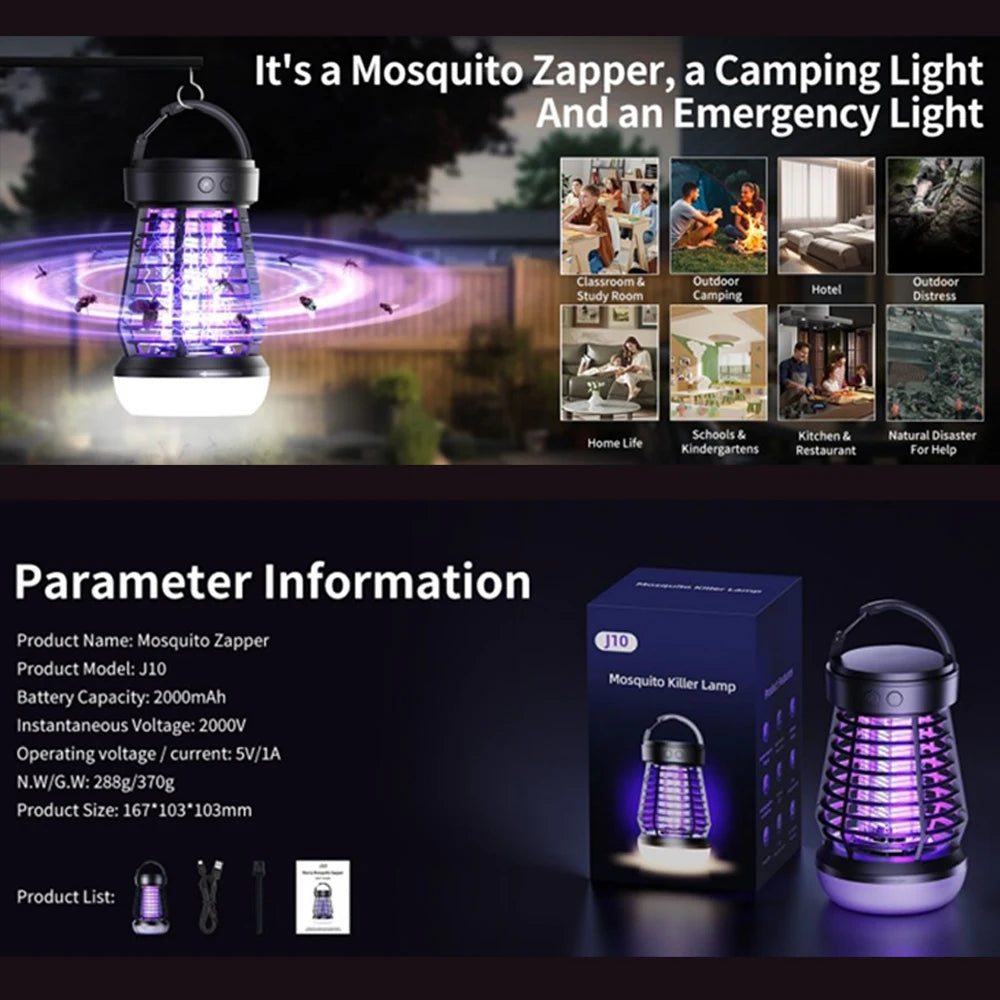 MosquitoGuard Inverter USB Mückenlampe | Anti-Moskito & Campinglicht | 4 Helligkeitsstufen + SOS | Outdoor & Zuhause