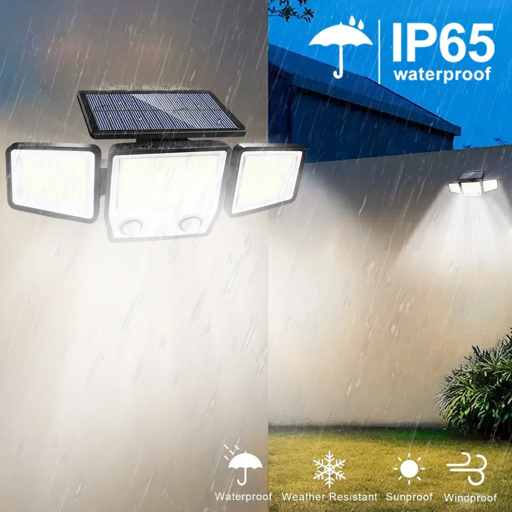SolarGuard 3-Kopf Solar-Bewegungsmelderlicht | 236/223 LED | IP65 Wasserdicht | 3 Beleuchtungsmodi | Außenwand, Garten & Terrasse