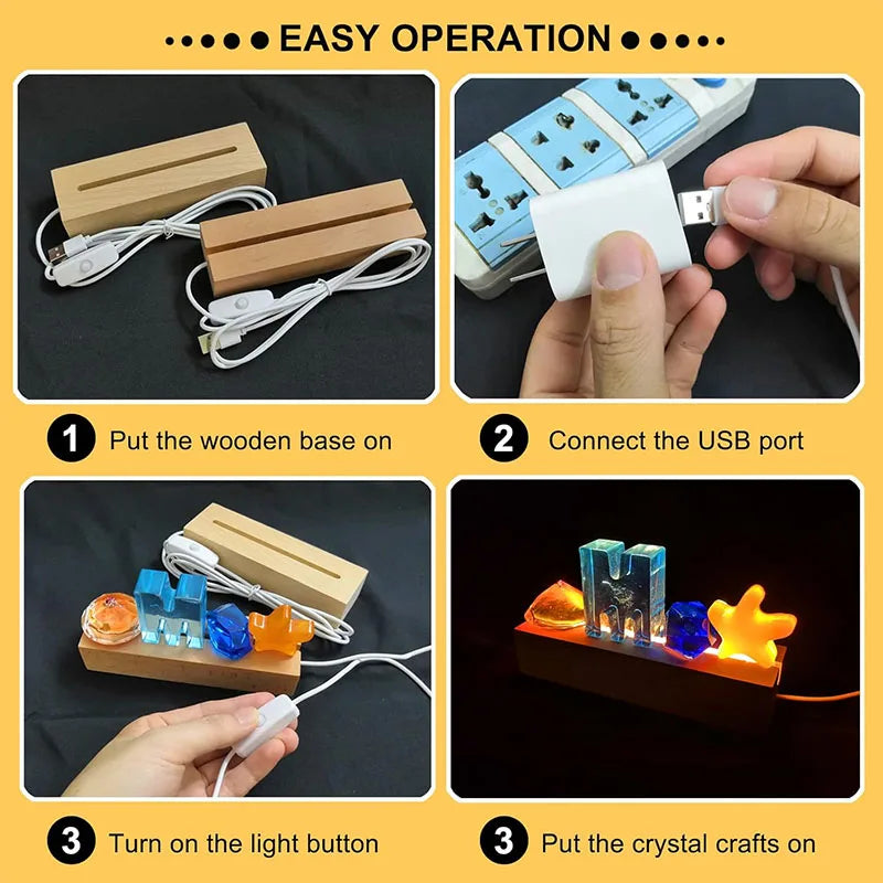 Artivida LED Holzsockel Nachtlicht | Rechteckig | USB betrieben | Acryl & Resin Display