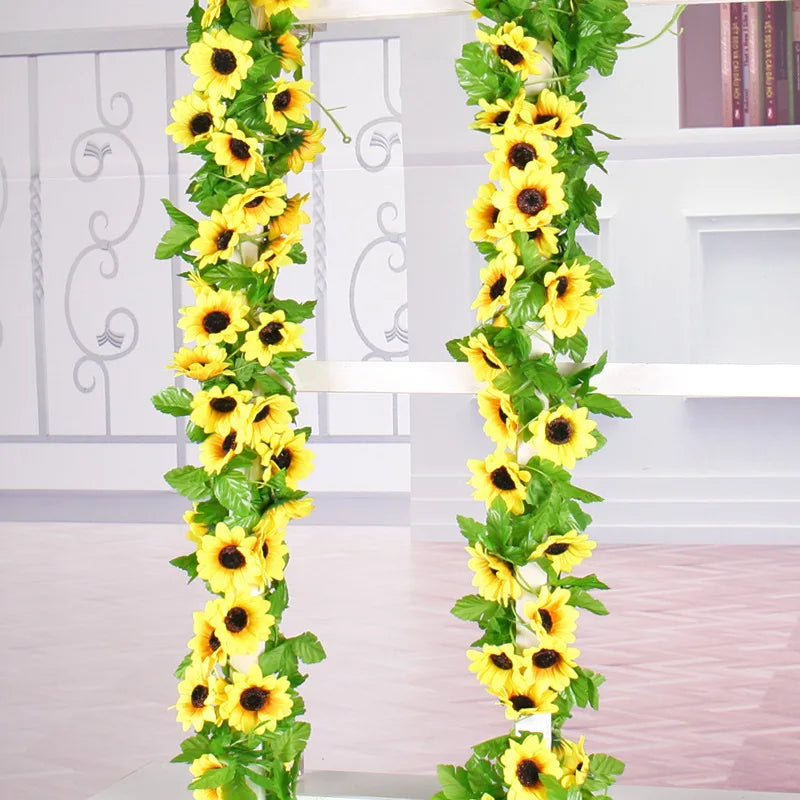 Floraviva SunVine Sunflower Garland Artificial | 2.6 m Length | 12 Flowers Ø 8 cm | For Wedding, Balcony & DIY Decor