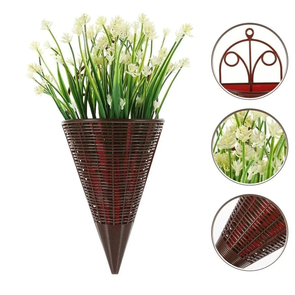 RattanAura Hängender Blumentopf | Rattan-Optik Wandkorb | Fächer-Muster | Kunststoff | Deko für Innen & Außen |