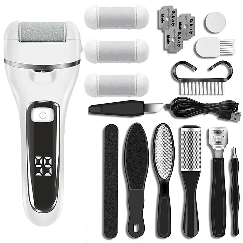 Electric Callus Remover Pediluxe Pro | With 3 Grinding Heads, LED & LCD | Rechargeable & IPX7 Waterproof | For Smooth & Well-Groomed Feet