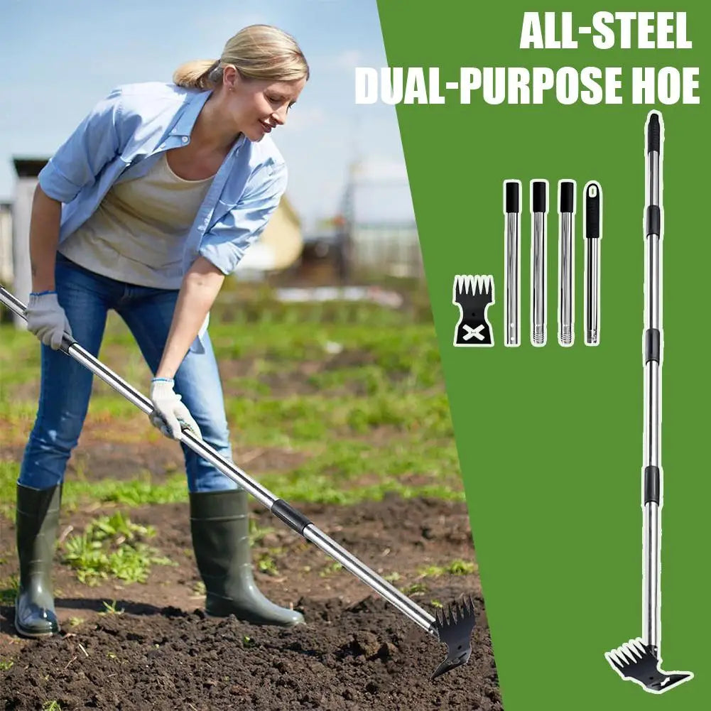 TerraVex | 2-in-1 Unkrautentferner mit Langstiel | Gartenhacke & Unkrautrechen | 148 cm Stahlwerkzeug
