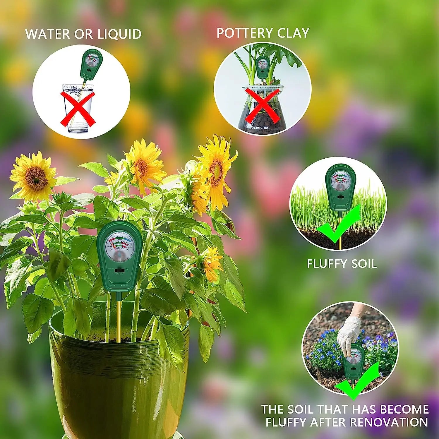 Plantara | 3-in-1 Bodentester | Bodenfeuchte-, pH- & Fruchtbarkeitsmessgerät für Garten und Zimmerpflanzen