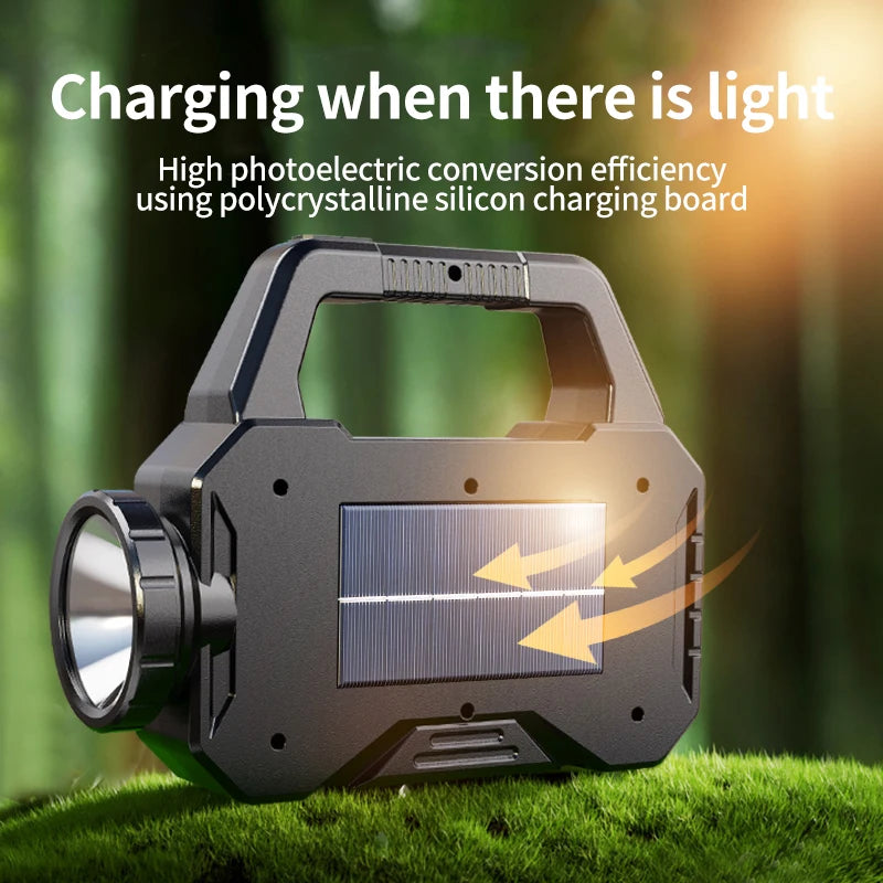 Solvanta | Solar-Campinglaterne mit Powerbank | LED-Suchscheinwerfer & COB-Seitenlicht | Wiederaufladbar