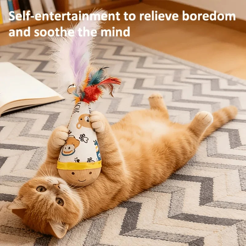 PurrSprint Katzenangel Spielzeug | Holzstab robust | Cartoon-Design mit Federn | Interaktives Katzenspielzeug | Bewegungsfördernd