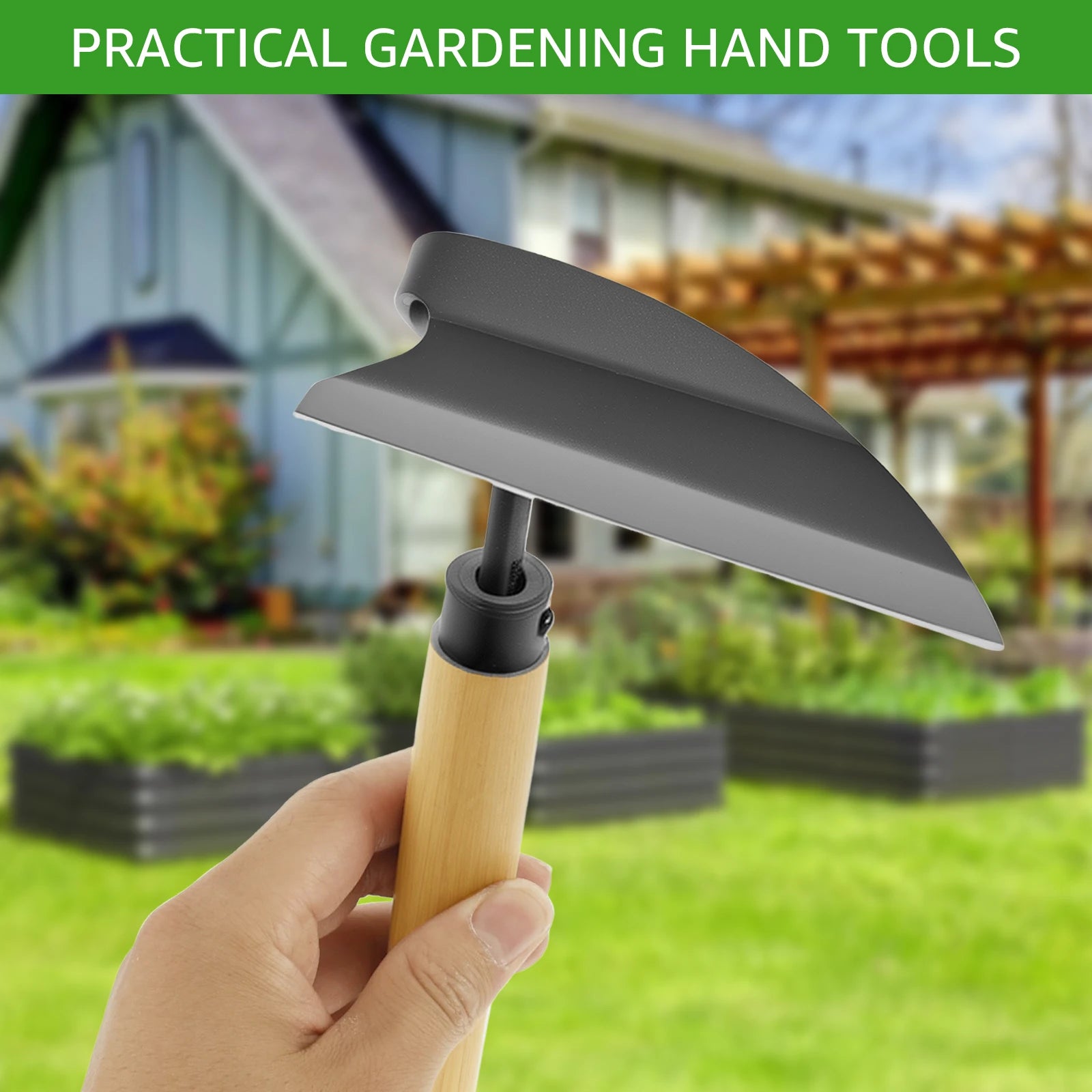 GrünKraft | Hand-Unkrauthacke aus Karbonstahl | Präzises Gartenwerkzeug mit Holzgriff für Beete, Rasen und Gartenpflege