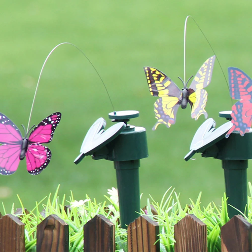 FlutterJoy Solar-Flatternde Gartenornamente | Fliegender Schmetterling & Vogel | Wackelnde Outdoor-Dekoration