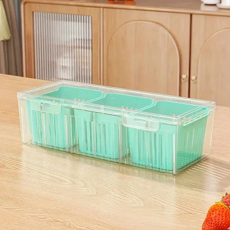 FreshMate Bento Box Set | 3-teilige Aufbewahrungsboxen mit Fächern | Transparent, Wiederverwendbar für Obst, Salat & Gemüse