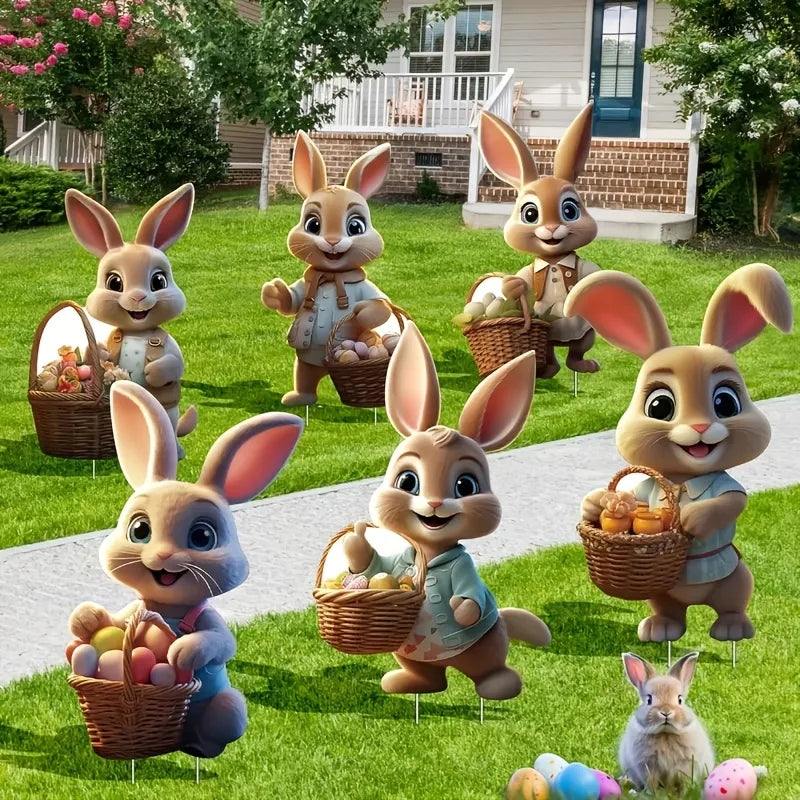 FrühlingsNest Osterhasen Gartenstecker Set | Niedliche Hasen Deko | Vintage Frühlings Gartendekoration | 6-teilig